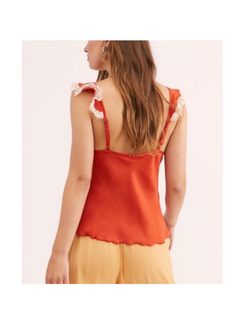 Free People Red Carnelian Camisole with Cream Ruffle Straps L - Picture 11 of 11